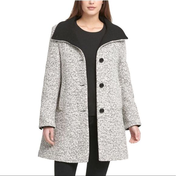 Dkny Single Breasted Bouclé Wool Coat Size M - Picture 1 of 13